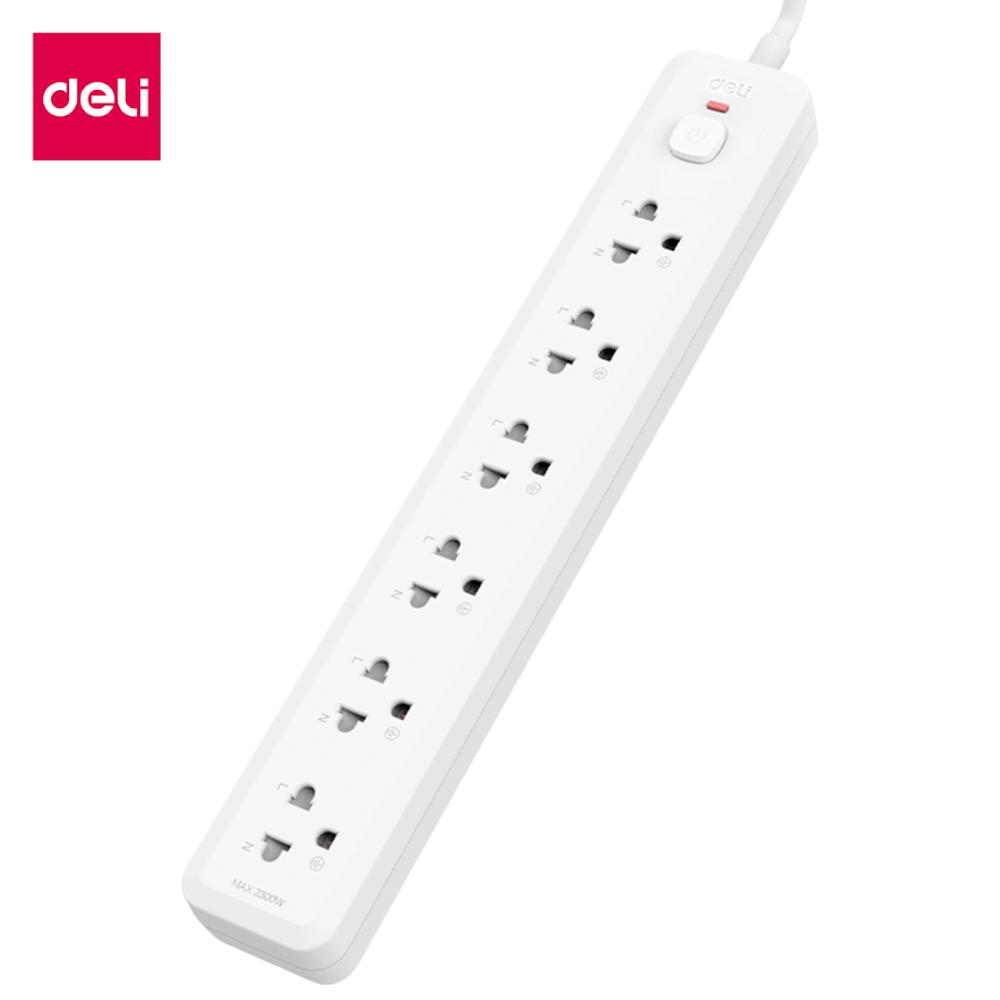 รางปลั๊กไฟ 6ช่อง 3M 1สวิตซ์ Deli CT467-WH-01 สีขาว